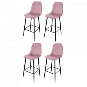 Lot de 4 tabourets de bar velours avec dossier "Inoui"- Rose - L 42 x P 47 x H 108 cm