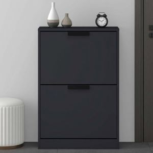 Armoire à Chaussures Meuble de Rangement à Chaussure à 2 Tiroirs Commode à Chaussures Entrée Gris Noir Mat 60x28x89 cm ACH1 - Mai&mai
