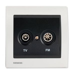 Siemens Prise TV/FM Anthracite Delta Iris + Plaque Métal Blanc