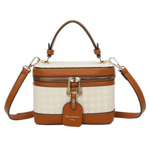 Sac à Main Vanity pour Femme Motif Pied-de-Poule avec Anse Rigide Gallantry Marron / Beige