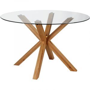 Oviala Table à manger ronde en chêne et en verre 6 personnes