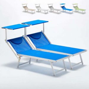 Image de Beach and Garden Design Bain de soleil professionnels transat aluminium lits de plage ITALIA 2 pièces | Bleu