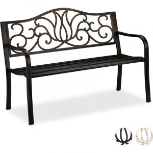 Relaxdays Banc Jardin Antique, 2 Personnes, Balcon, terrasse, Anti Rouille, en métal, 90x127,5x63cm, Bronze, Noir/doré