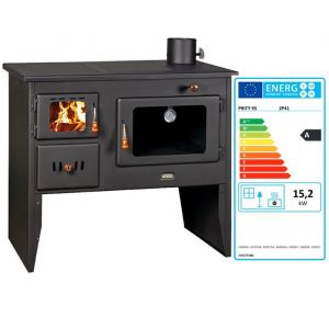 Poêle à bois avec four PRITY 2P41 – 15,2 kW, Noir Graphite, Classe A, Design traditionnel pour cuisine et chauffage