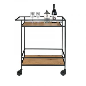 Chic-desserte &agrave; roulettes ch&ecirc;ne et m&eacute;tal