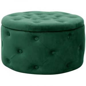 Akord - Pouf de Rangement avec Couvercle matelassé alia velour colour Vert Bouteille hauteur 30 cm