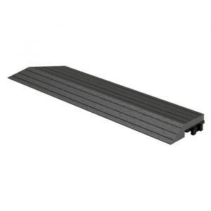 Bordure de Finition wpc Coin Gauche Anthracite pour Dalles de Sol Clipsable, 38x2x7,5 cm, Aspect Bois, Cornière de Terrasse Striée, Bords de Carreaux