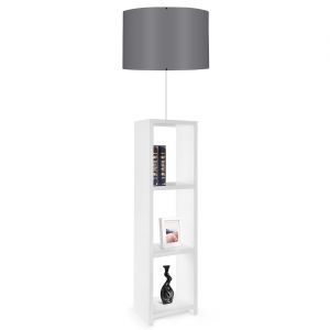 Cotecosy Lampadaire combin&eacute; 3 &eacute;tag&egrave;res Toki Tissu Gris et M&eacute;tal Blanc