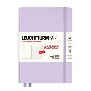 LEUCHTTURM1917 367682 Agenda Semainier & Carnet Medium (A5) 2024, avec cahier, 18 Mois, Lilac, Anglais