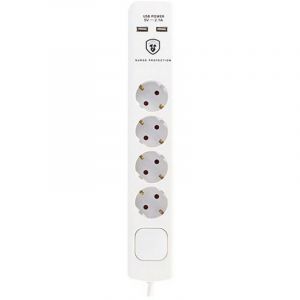 Multiprise TM Electron 4 Prises + 2 USB avec Protection Blanche