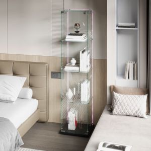 Vitrine en Verre LED, ADWOLT, 39.8x35x163cm, Vitrine pour Collection avec Serrure, 1 porte 4 &eacute;tages, bande lumineuse, Noir