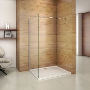 AICA Sanitaire 800x1850x6mm paroi de douche walk in verre anticalcaire avec barre fixation 360&iexcl;&atilde;