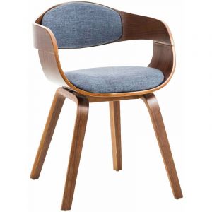 Décoshop26 Chaise de bureau sans roulettes visiteur en tissu et bois design retro et confort maximal noyer bleu BUR10544