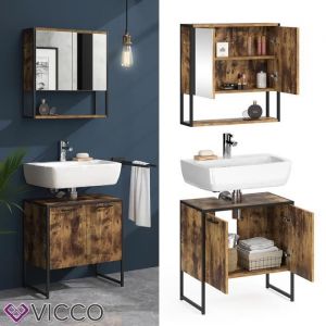 Ensemble meuble de salle de bain "Fyrk" Vieux bois/Noir lot de 2 Vicco