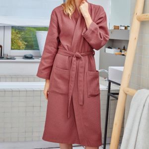 Peignoir de bain NID D'ABEILLE bois de rose en coton