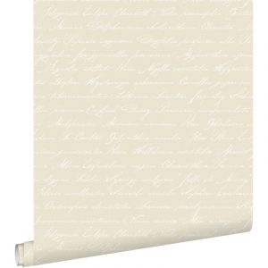 ESTAhome papier peint noms de fleurs manuscrits en latin beige - 53 cm x 10,05 m - 128033