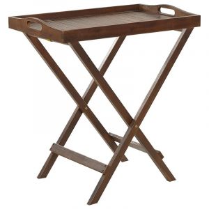 Beliani Table Basse Moderne à Plateau Pour Extérieur Plateau Amovible en Acacia Bois Foncé Amantea