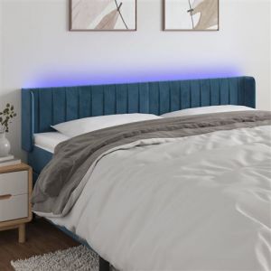 VidaXL Tête de Lit à LED Meuble de Chambre à Coucher Accessoire de Lit Double Tête de Cadre de Lit Intérieur Bleu Foncé 203x16x78/88 cm Velours