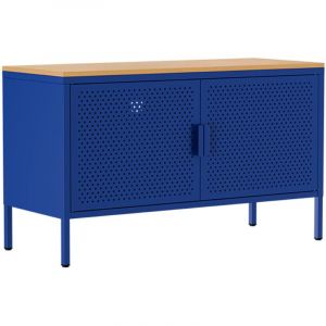 Oviala Buffet moderne 2 portes L100 cm en m&eacute;tal bleu fonc&eacute;