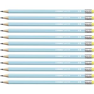 Image de Stabilo Crayon graphite HB pencil 160 - Lot de 12 crayons graphite HB avec bout gomme - Bleu clair