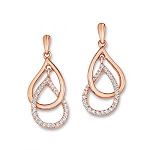 Amor Boucles d'Oreilles Goutte en Argent Sterling 925 plaqué or rose – Oxyde de zirconium – Blanc – 510189