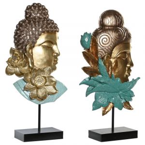 Figurine D&eacute;corative DKD Home Decor 22 x 8 x 42,5 cm Noir Dor&eacute; Buda Turquoise Oriental (2 Unit&eacute;s)