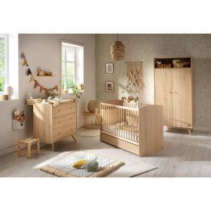 Sauthon Chambre complète lit bébé 60x120, commode à langer et armoire Access - Bois de chêne