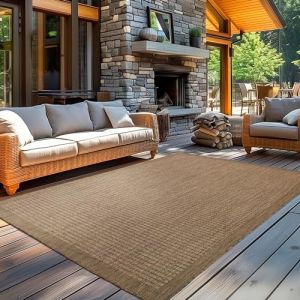 Tapis d'ext&eacute;rieur 60x100 cm Marron Tapis balcon cuisine et terrasse unicolore en tissage plat r&eacute;sistant aux intemp&eacute;ries