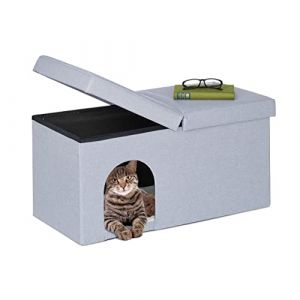 Relaxdays Grotte pour chat pratique, banc robuste, cachette, H x L x P : env. 38,5 x 74,5 x 37 cm, intérieur, grise