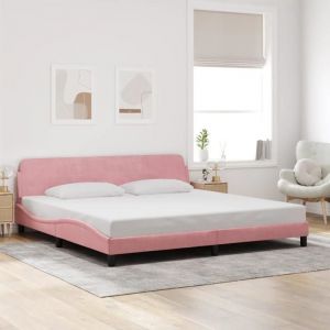 VidaXL Cadre de Lit sans Matelas, Lit Rembourré avec Sommier à Lattes, Lit Double avec Pied Chambre à Coucher, Rose 200x200 cm Velours