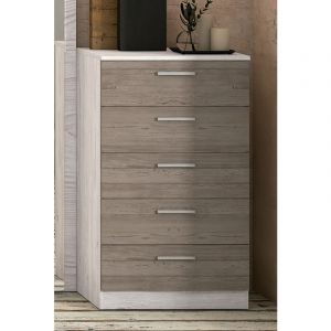 Pegane Chiffonnier avec 5 tiroirs coloris pin andersen, pin gris - Longueur 60 x profondeur 40 x hauteur 102,7 cm -