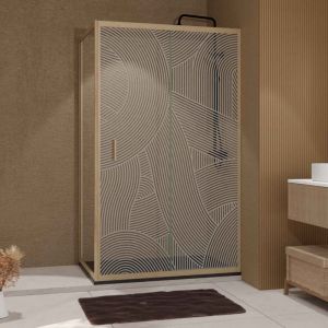 Aurlane Porte de Douche Coulissante avec Retour 120x80x200cm Style Japandi Arrondi - Cadre Effet Bois