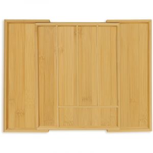 Relaxdays Range-Couverts, Extensible, 5 à 7 Compartiments, système de rangemenr pour Le tiroir, Bambou et MDF, Nature