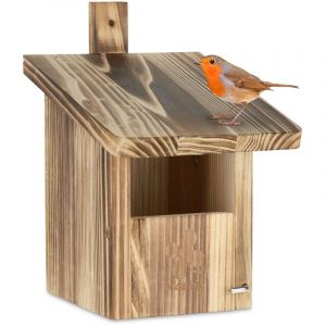 Relaxdays Nichoir d'extérieur pour Oiseaux Semi-cavernicoles, Fente d'envol HL 65x96 cm, Sapin, Jardin, terrasse, Nature