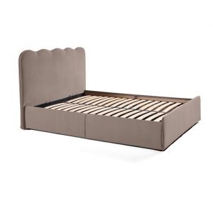 Lit coffre - Kahlo - 160x200 - en velours - sommier inclus - Taupe