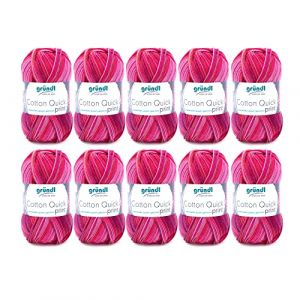 Fil à tricoter/crocheter Gründl Cotton Quick Print (fil aux couleurs joyeuses 100 % coton, certifié OEKO-TEX, 50 g / 125 m, grosseur d'aiguilles : 3 - 4, 10 x 50 g), Fucsia-Rosso-Multicolore