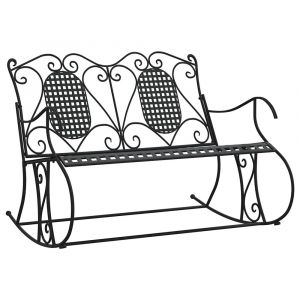 Banc de jardin meuble de patio d'extérieur terrasse à bascule 2 places 113 cm noir acier 02_0011846