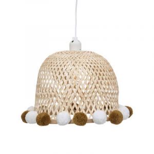 Suspension bambou et pompons Atmosp ra Naturel clair