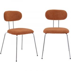 2 chaises d&eacute;cor bois courb&eacute; teint&eacute; noyer et tissu d&eacute;perlant terracotta. pieds m&eacute;tal chrom&eacute; - L 45 x P 55 x H 80cm - Erin