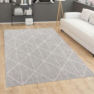 Paco Home Tapis Exterieur Terrasse Salon Cuisine Motif Scandinave Motif Geometrique Moderne Motif Ethnique Motif Losange, Dimension:200x280 cm, Couleur:Gris