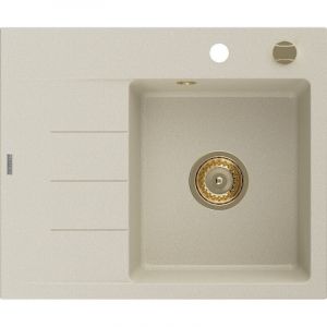Mexen - Ben &eacute;vier en granit 1 bac avec &eacute;gouttoir &agrave; droite 600 x 500 mm, beige, siphon dor&eacute; - 6523605000-69-G