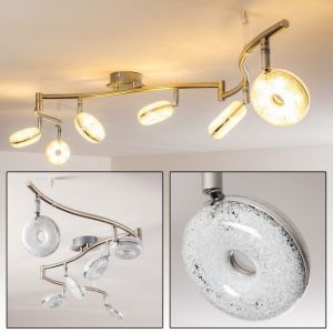 Hofstein Plafonnier LED Donot en m&eacute;tal, nickel mat - lampe d'int&eacute;rieur &agrave; effet cristal pour couloir - salon - chambre - cuisine - Les spots sont rotatifs et pivotants