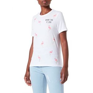 Only ONLKITA REG S/S Flamingle Top Box JRS T-Shirt, Blanc éclatant-Flamant Rose, L Femme