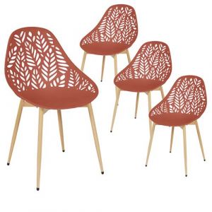 SAYA - Lot de 4 Chaises de Jardin Coque Plastique Ajour&eacute;e Terracotta Pieds M&eacute;tal - Altobuy