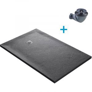 Receveur 140 x 90 cm HD en pierre naturelle 925 avec grille excentr&eacute;e