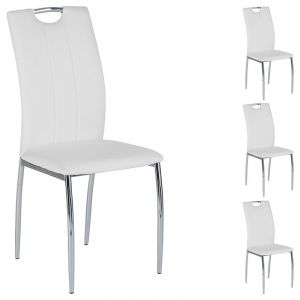 Idimex Lot de 4 chaises APOLLO, en synth&eacute;tique blanc