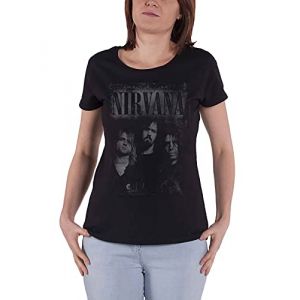 Nirvana Faded Faces Femme T-Shirt Manches Courtes Noir XL, 100% Coton, Regular/Coupe Standard