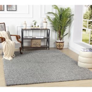SURYA - Tapis de Salon et Chambre - Shaggy Scandinave Uni - LILLY - 200 x 290 cm - Gris