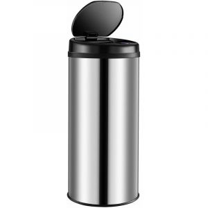 Deuba Poubelle automatique en acier inoxydable 56 L argent Poubelle de cuisine ronde avec support de sac Capteur de mouvement