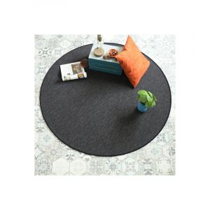 Décoweb Tapis rond intérieur / extérieur - Timika gris ardoise - Galon noir - Ø 120 cm